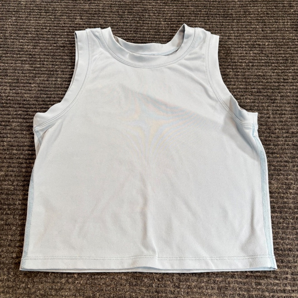 Paragon Womens High Neck Cropped Athletic Tank Top Light Blue Sleeveless Gym S